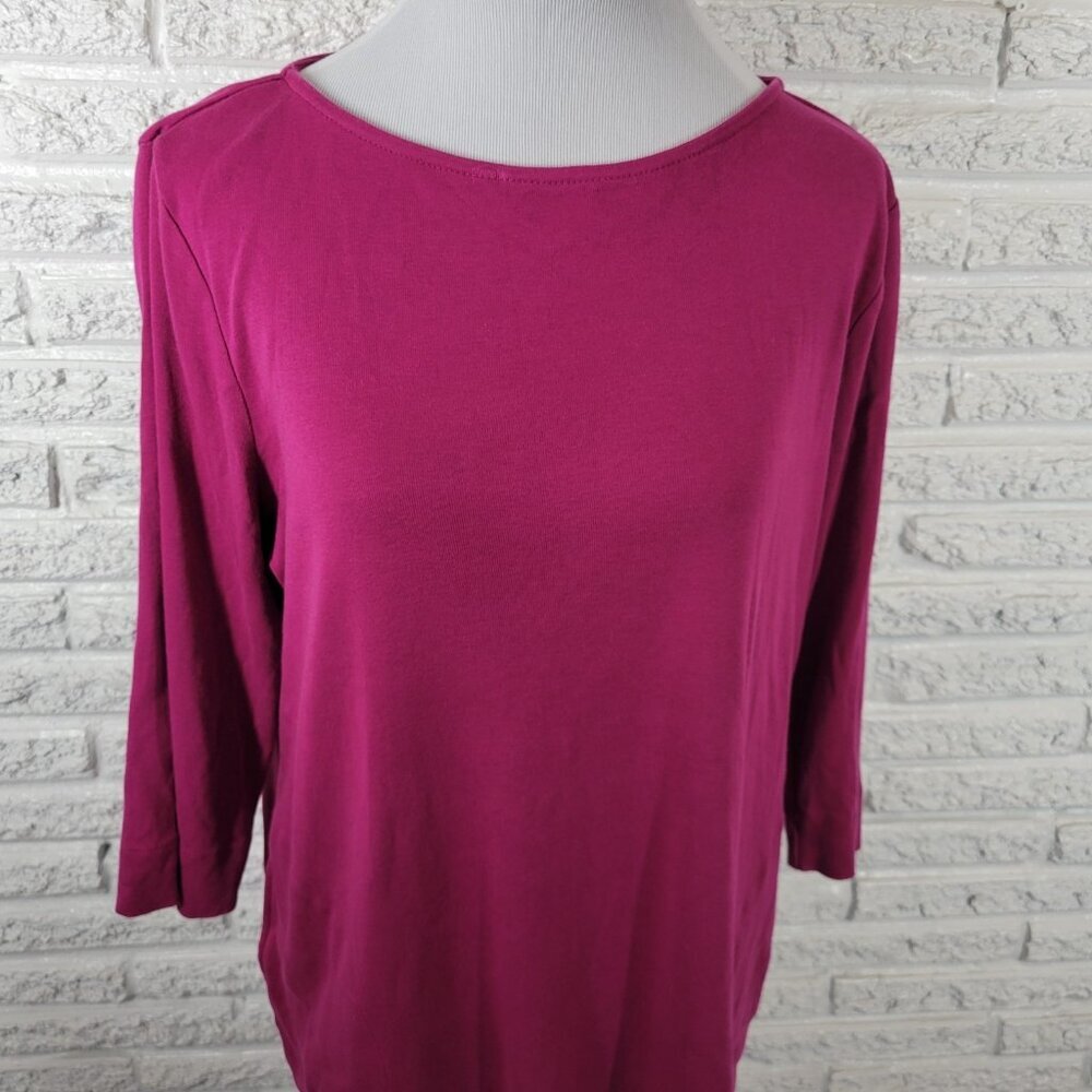 Chicos Womens Top XL Purple 100% Cotton 3/4 Sleeve Pullover Casual Knit PUR6E - Picture 3 of 9